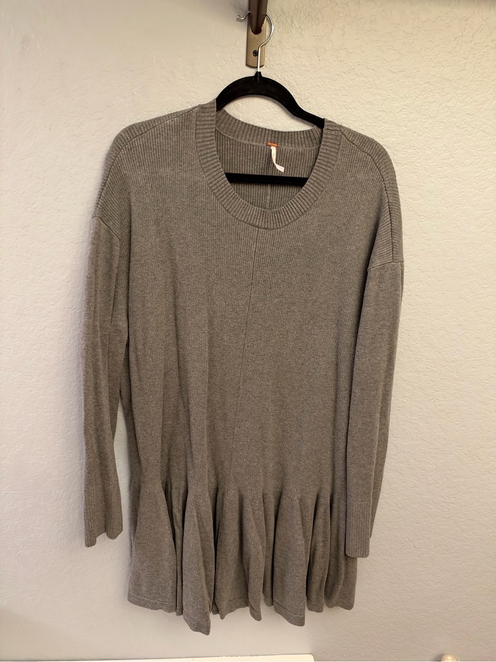 Free People Neutral Taupe Knit Midi Dress with Ruffle Hem